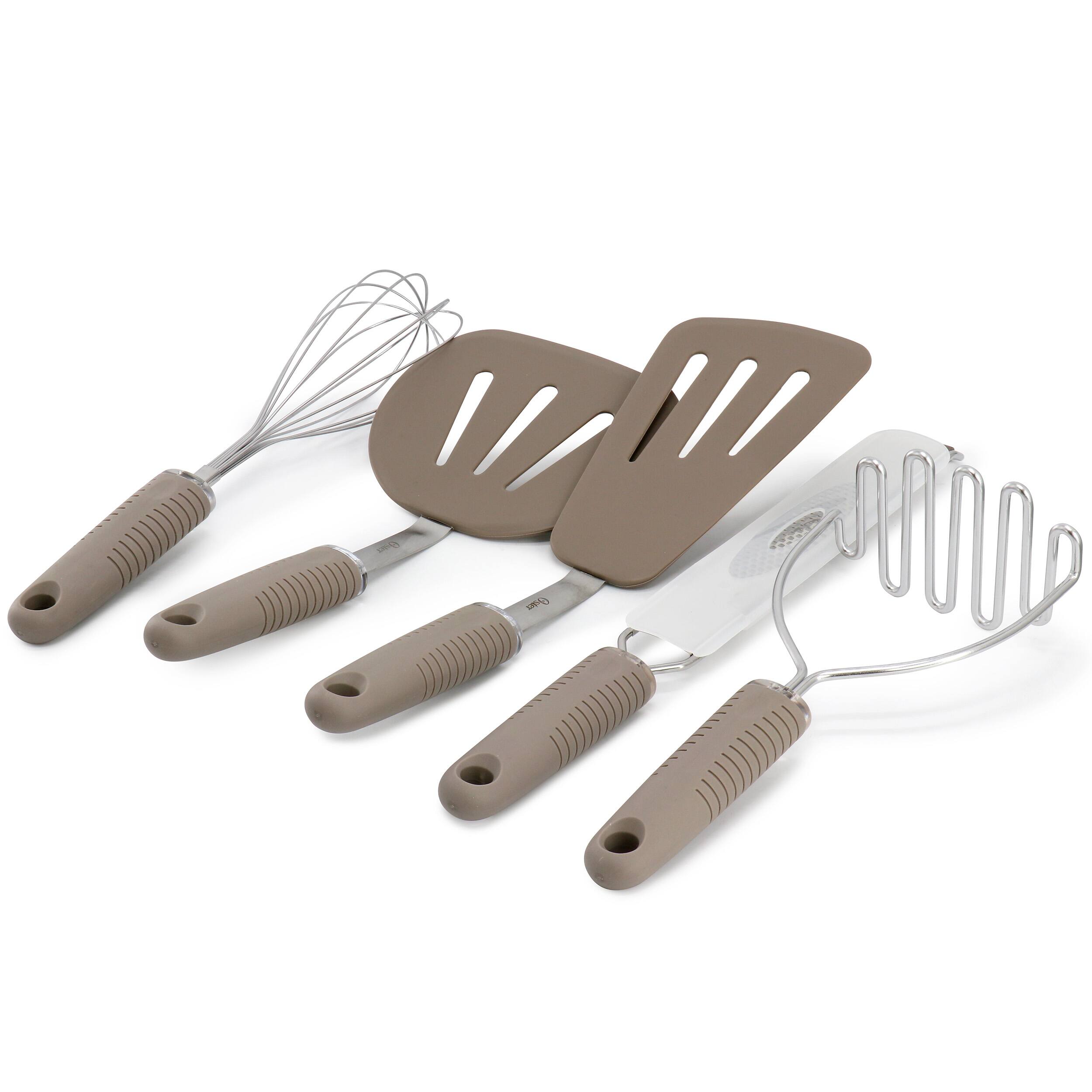 Alt View 1. Oster - Oster Newcrest 5 Piece Prep and Cook Kitchen Tool Set in Taupe - Brown.