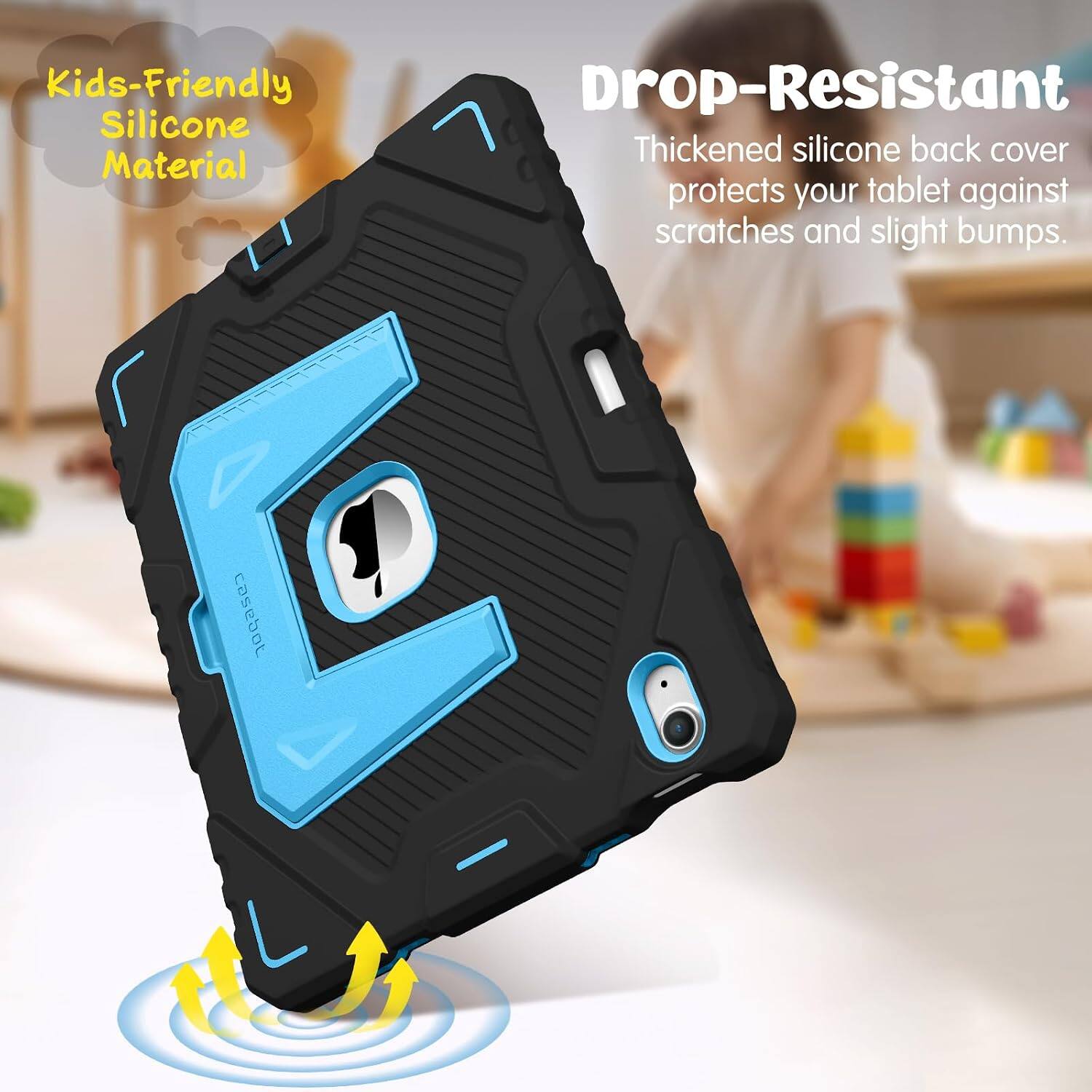 Kids-Friendly Silicone Material

Drop-Resistant

Thickened silicone back cover protects your tablet against scratches and slight bumps.
