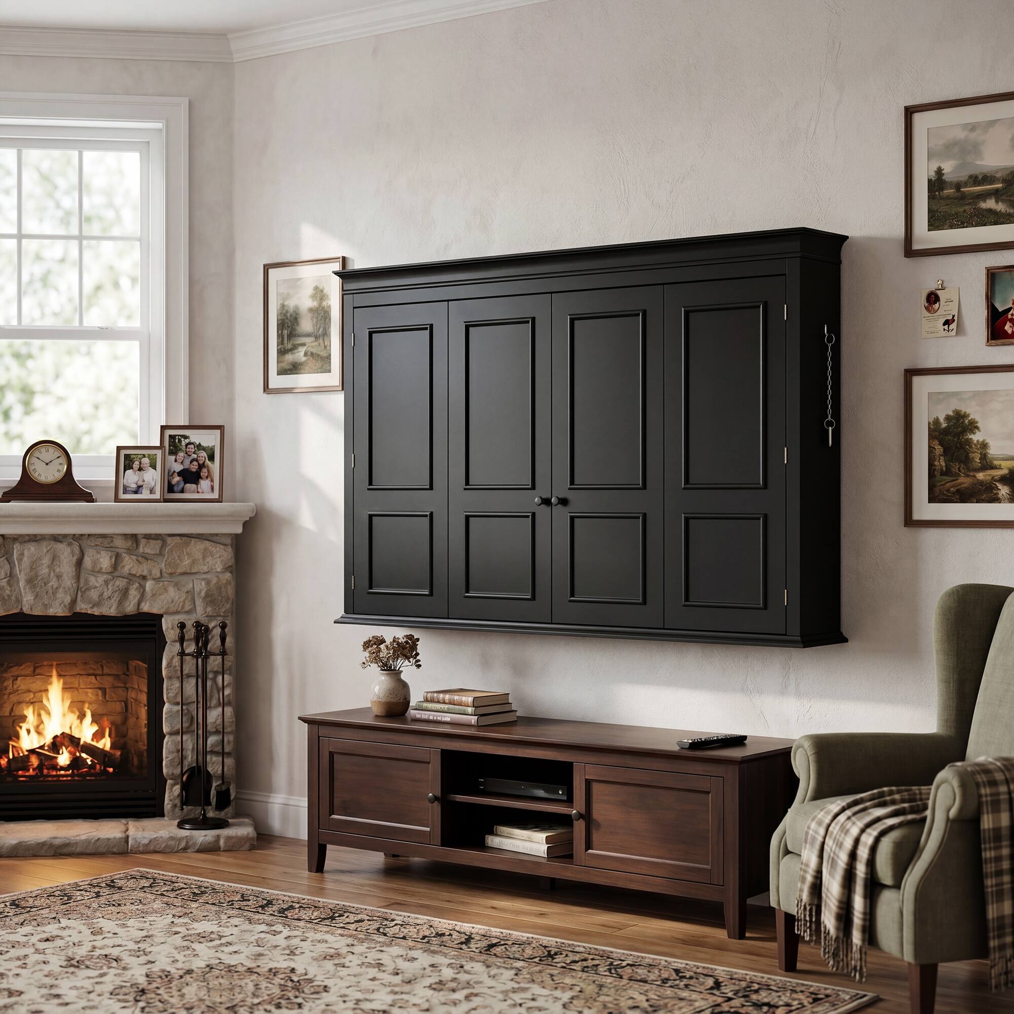 Alt View 1. Famapy - Stylish Wall-Mounted TV Cabinet for 60" TVs, Black Enclosure with Doors, Protective Cover & Elegant Decor - Black.