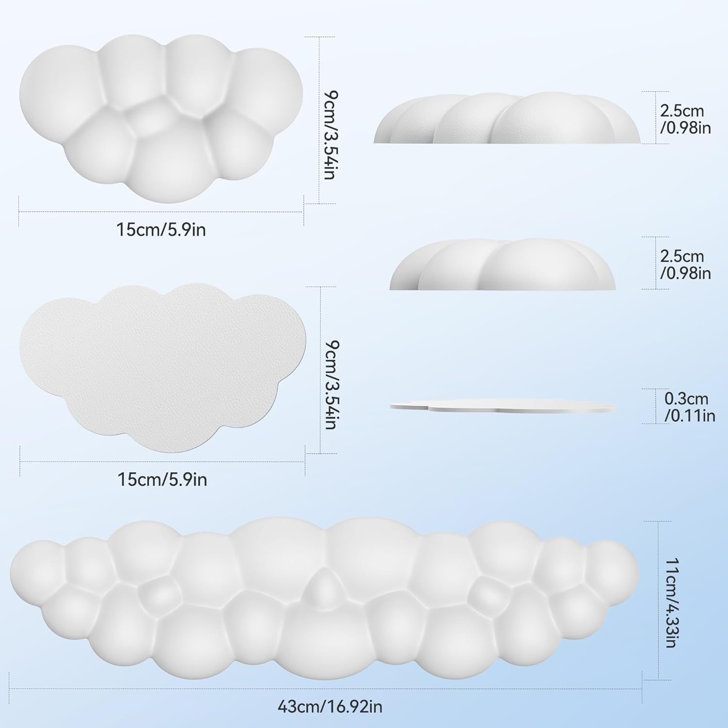 15cm/5.9in  
9cm/3.54in  
43cm/16.92in  
2.5cm/0.98in  
0.3cm/0.11in  
11cm/4.33in