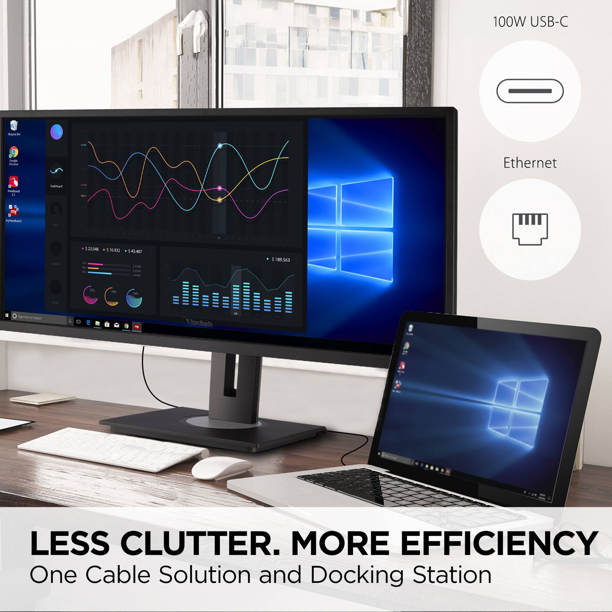 Less Clutter. More Efficiency. One Cable Solution and Docking Station. 100W USB-C. Ethernet. 1Mbps. $189.56.