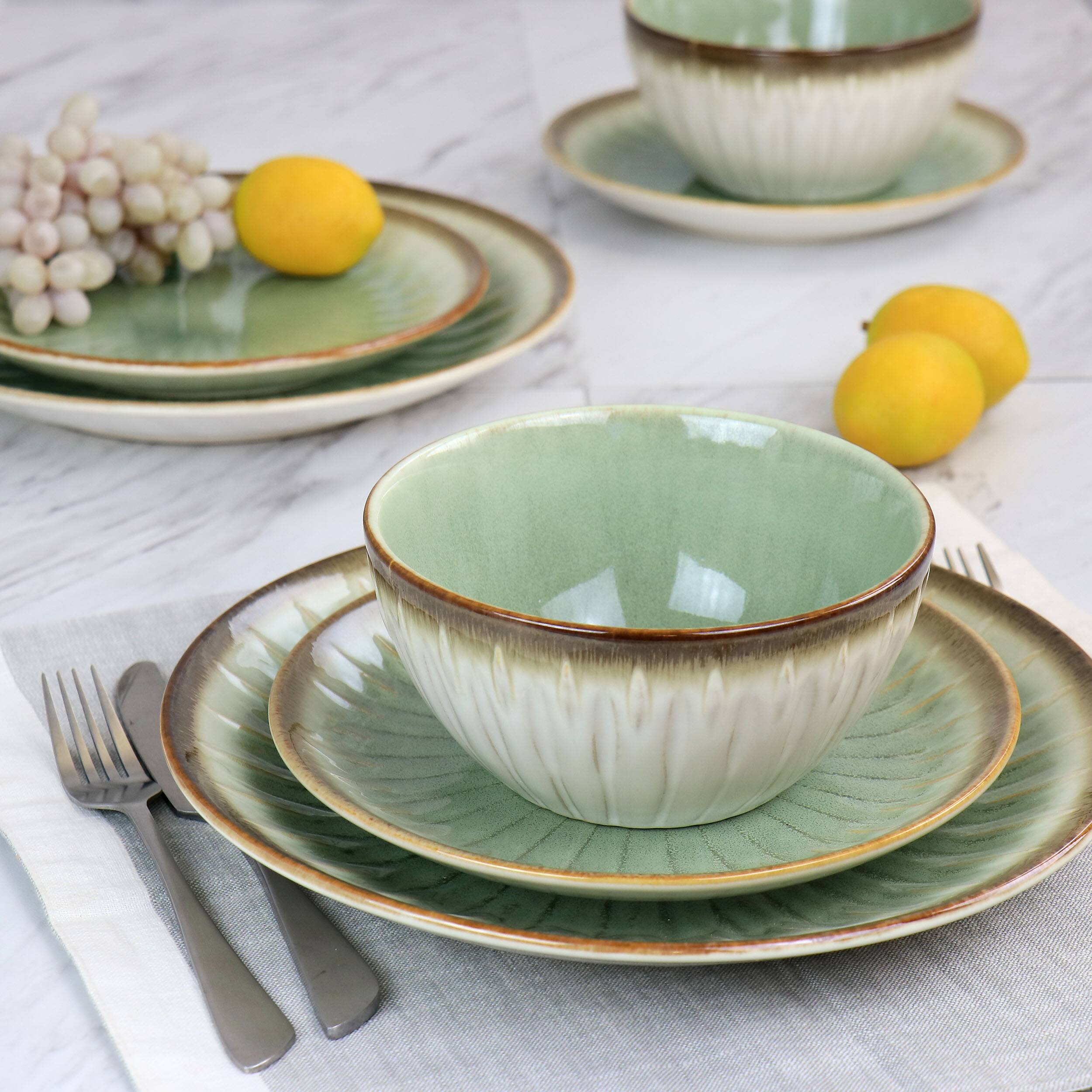 Alt View 7. Gibson - Gibson Elite Mayfair Bay 12 Piece Stoneware Dinnerware Set in Green - Green.