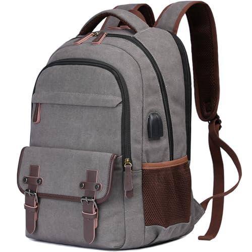 Front. Live At Space - Canvas Travel Laptop Backpack For Men Women  Business Work Rucksack College School Computer Bag Fits 15 6 Inch Notebook - Grey-17.3 Inch.