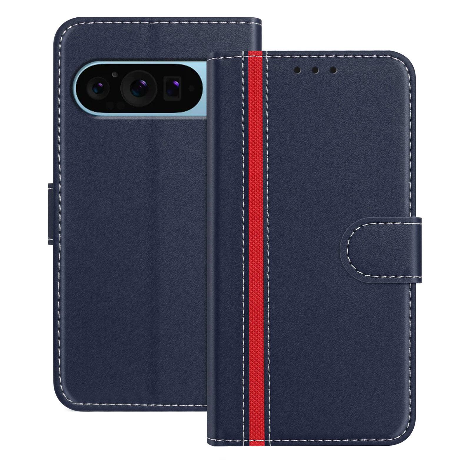 Front. Dteck - Slim Card Holder Case for Google Pixel 9 Pro XL,PU Leather Magnetic Closure Shockproof TPU Inner Flip Wallet Cover - Blue.