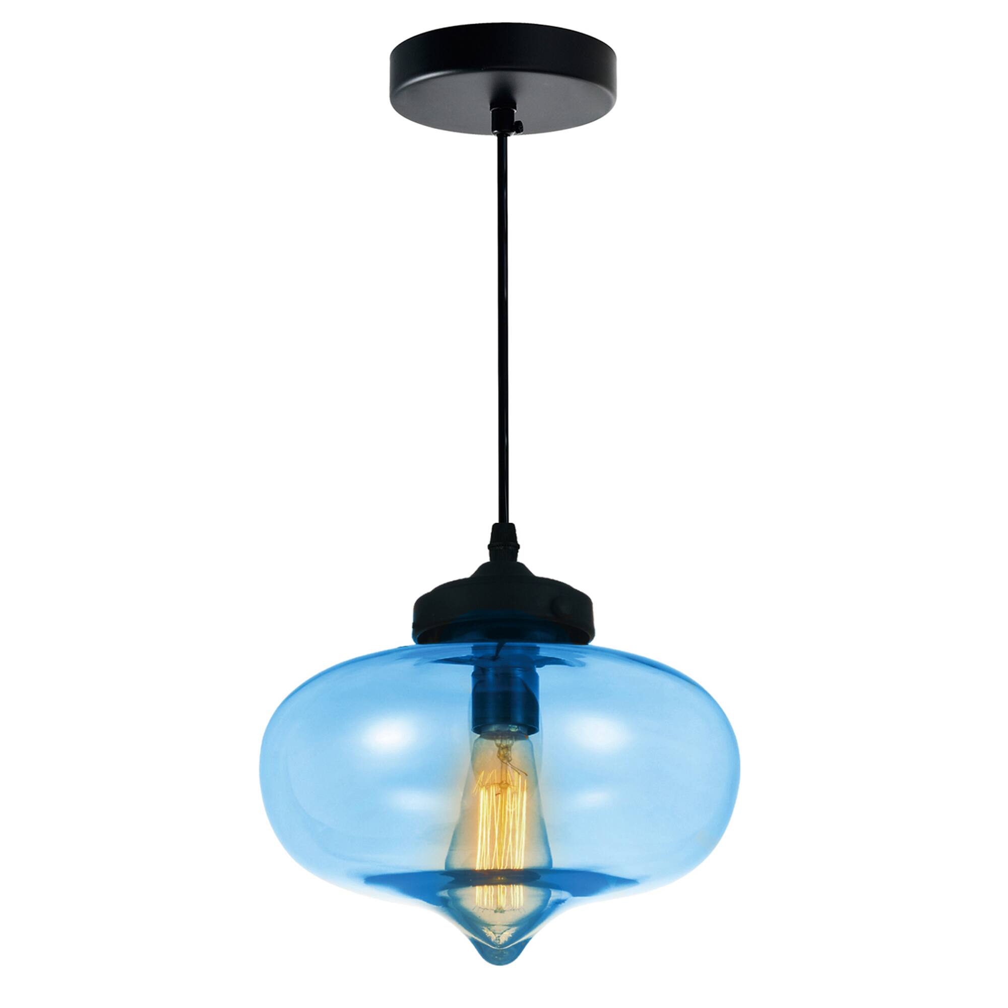 CWI Lighting - Glass 1 Light Down Mini Pendant With Blue Finish - Black
