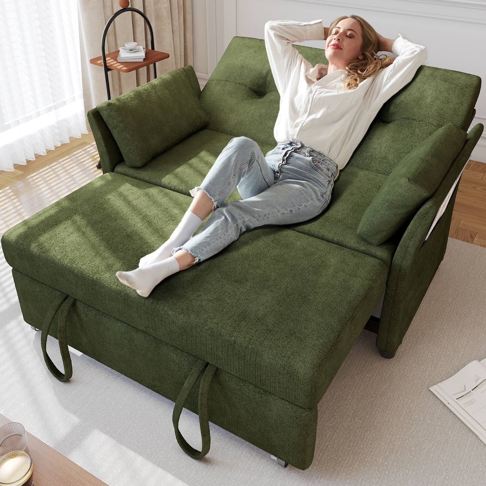 Alt View 3. Dyonery - Dyonery 51-inch convertible sofa bed sleeper sofa with side pockets and adjustable backrest, tool-free assembly - Green.