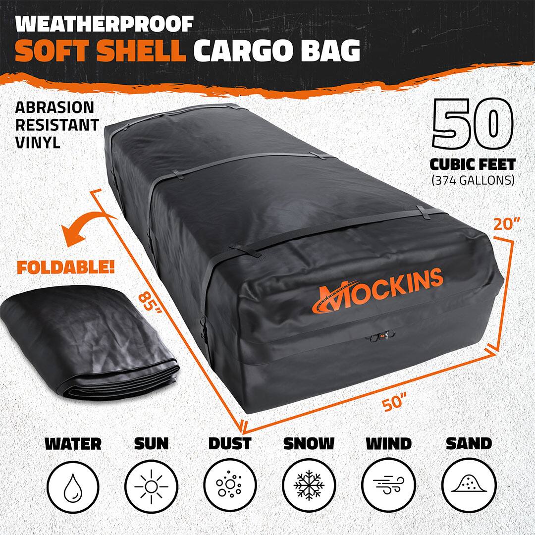 WEATHERPROOF SOFT SHELL CARGO BAG

ABRASION RESISTANT VINYL

50 CUBIC FEET (374 GALLONS)

FOLDABLE!

WATER SUN DUST SNOW WIND SAND

85" 20" 50"