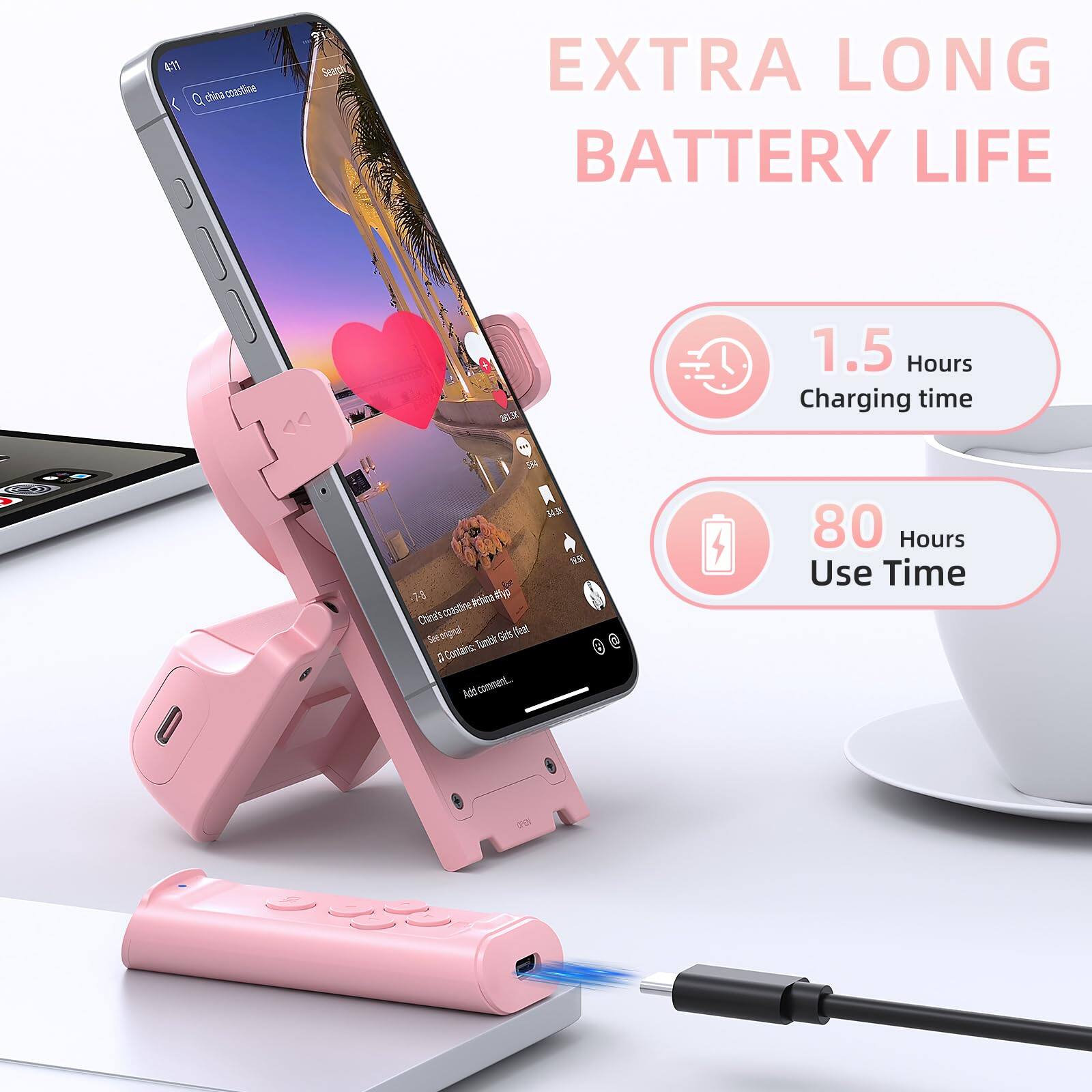 Sure, here is the corrected and grouped text from the image:

---

**EXTRA LONG BATTERY LIFE**

- **1.5 Hours** Charging time
- **80 Hours** Use Time

---

**Search: "china coastline"**

- **42** China coastline
- **78** China coastline
- **6** China coastline
- **Add comment...**

---

**Contains:**

- Tumbi

---