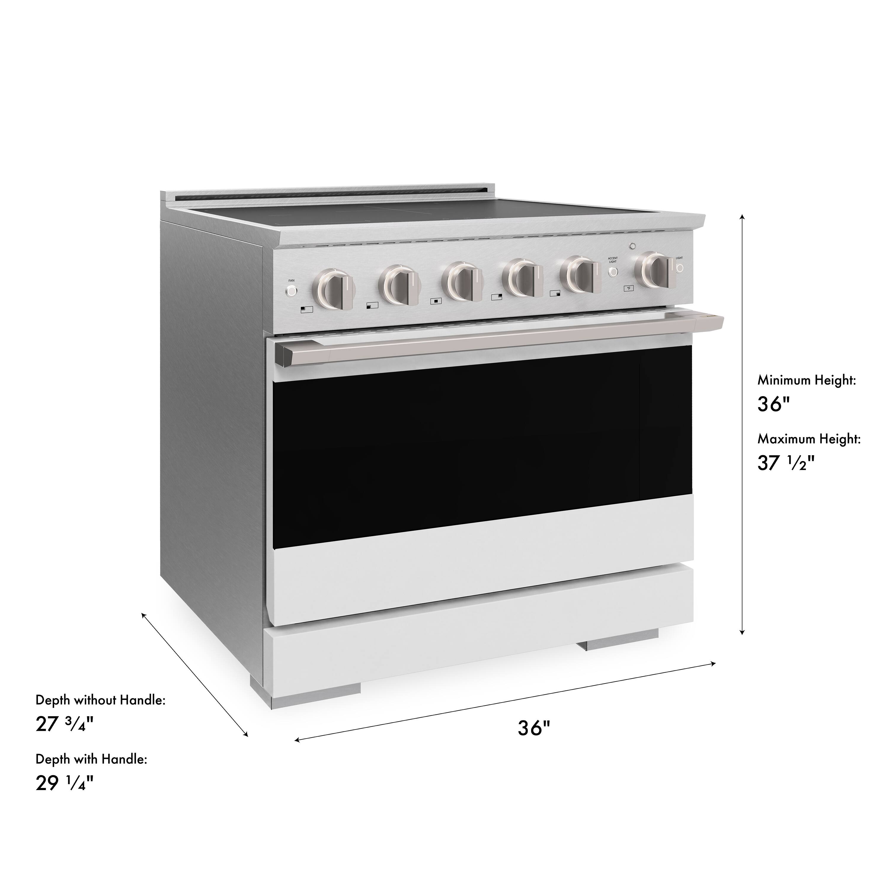 Minimum Height: 36"  
Maximum Height: 37 1/2"  
Depth without Handle: 27 3/4"  
Depth with Handle: 29 1/4"