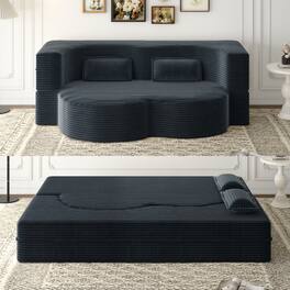 GOODSILO - Convertible Plush Corduroy Floor Sleeper Sofa with Dual Pillows for Living Room and Guest Use - Dark Gray