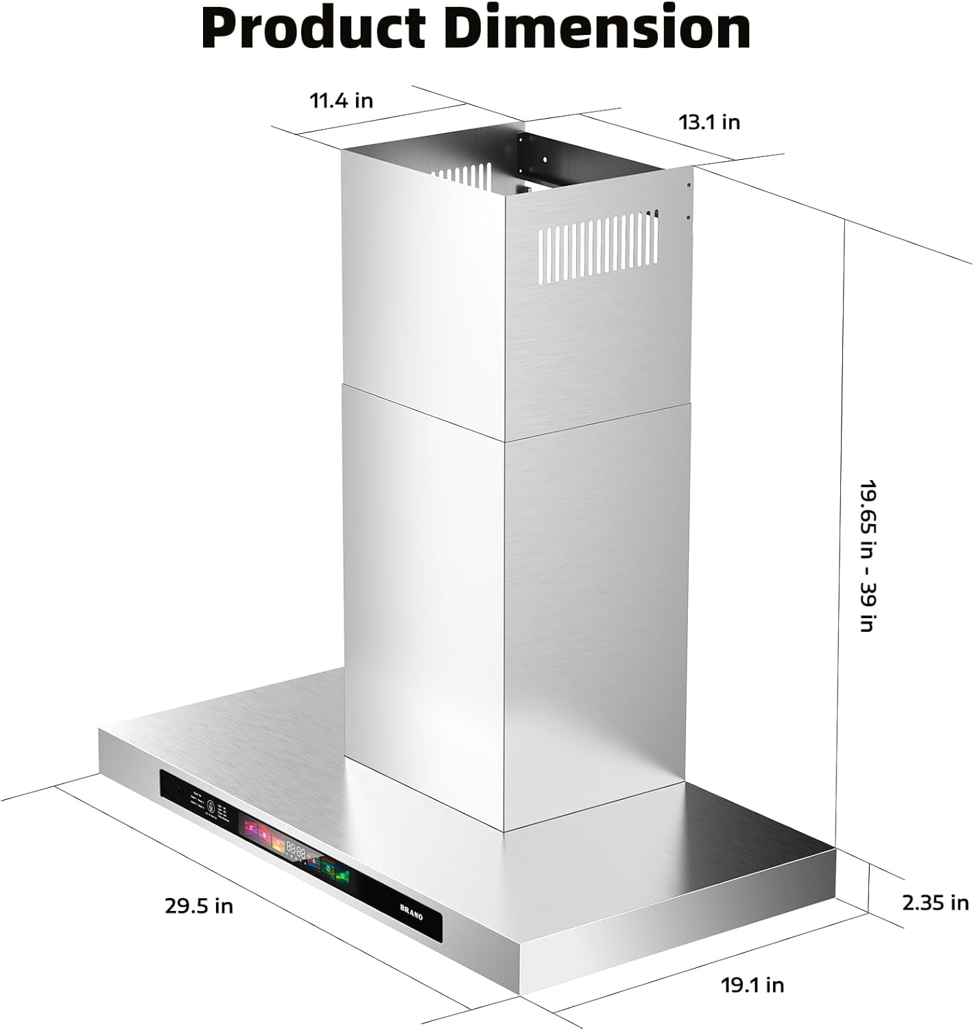 Product Dimension

- 11.4 in
- 13.1 in
- 19.65 in - 39 in
- 29.5 in
- 2.35 in
- 19.1 in