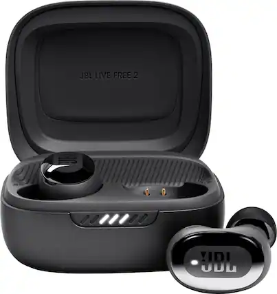 Front. JBL - Live Free 2 True Wireless Headphones - Black.