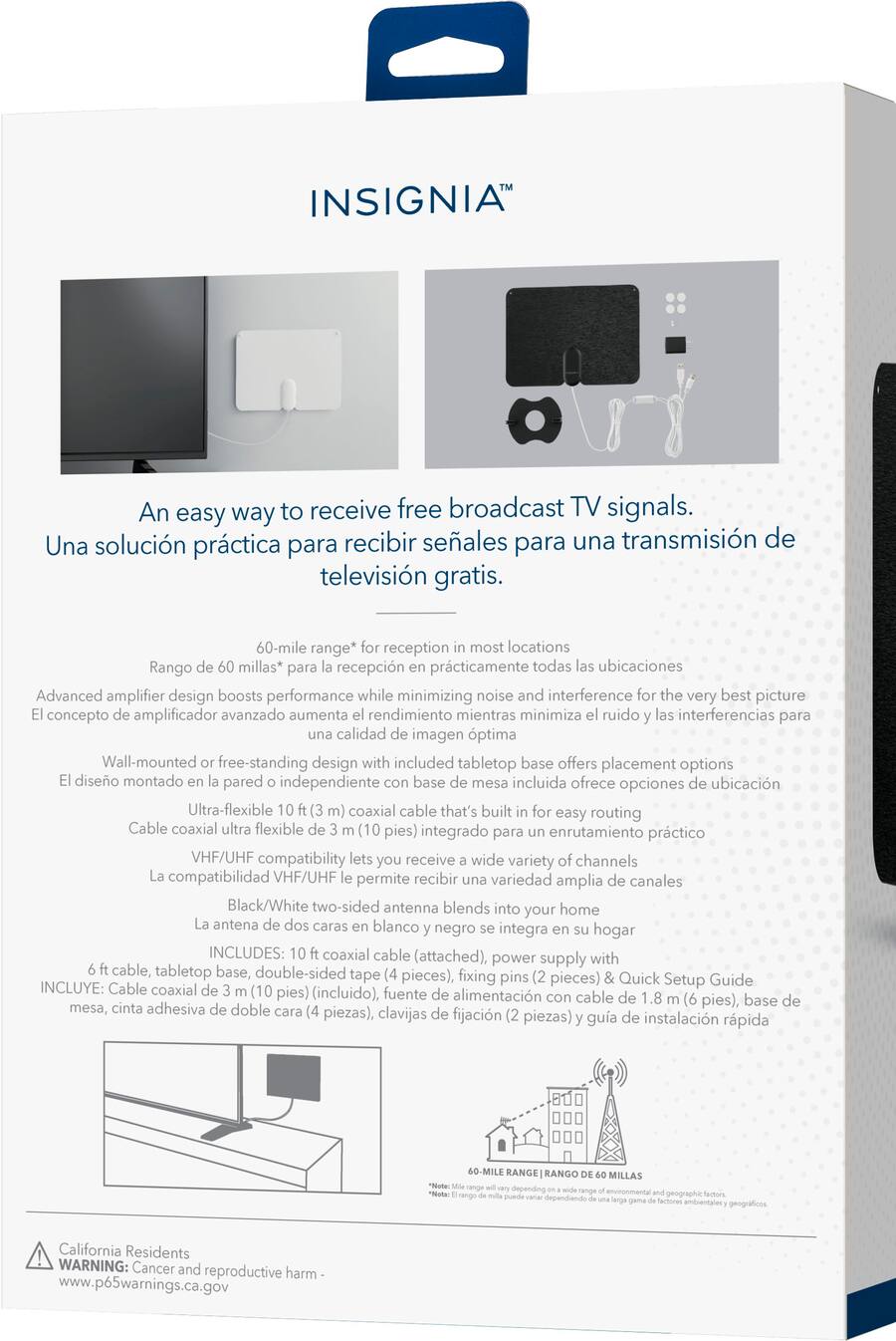 Insignia™ Amplified Ultra Thin Indoor HDTV Antenna 60 Mile Range Black ...