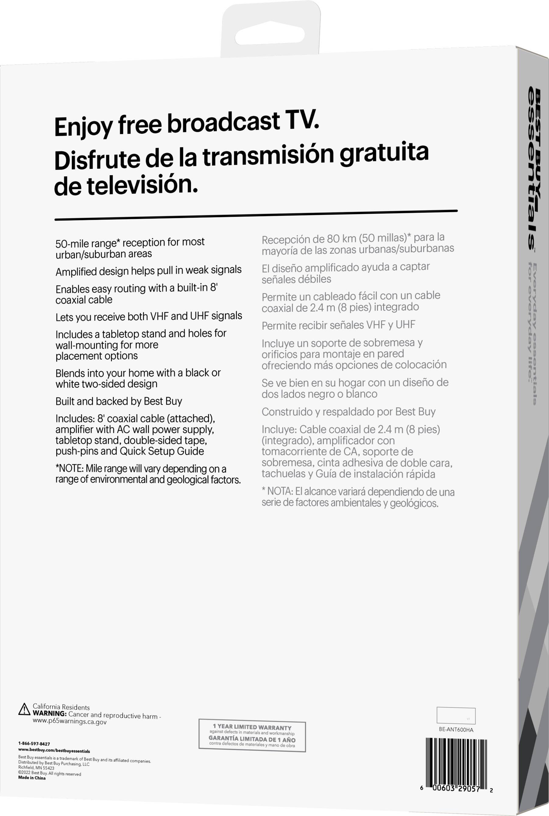 Alt View 13. Best Buy essentials™ - Amplified Ultra-Thin Indoor HDTV Antenna - 50 Mile Range - Black.