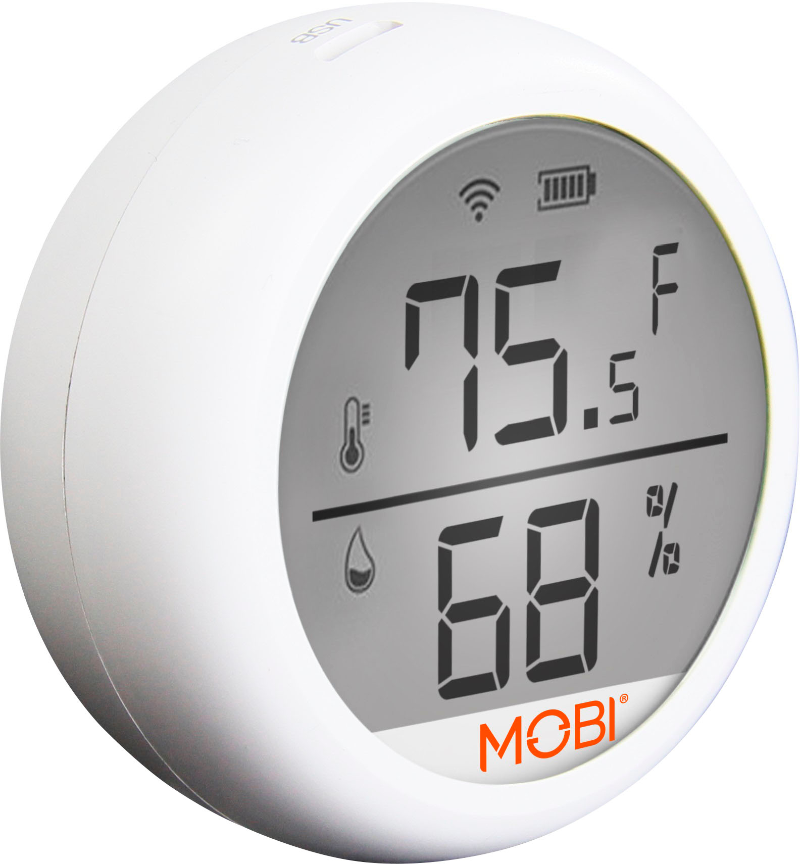 Left View: MOBI - Smart Nursery Temperature & Humidity Sensor