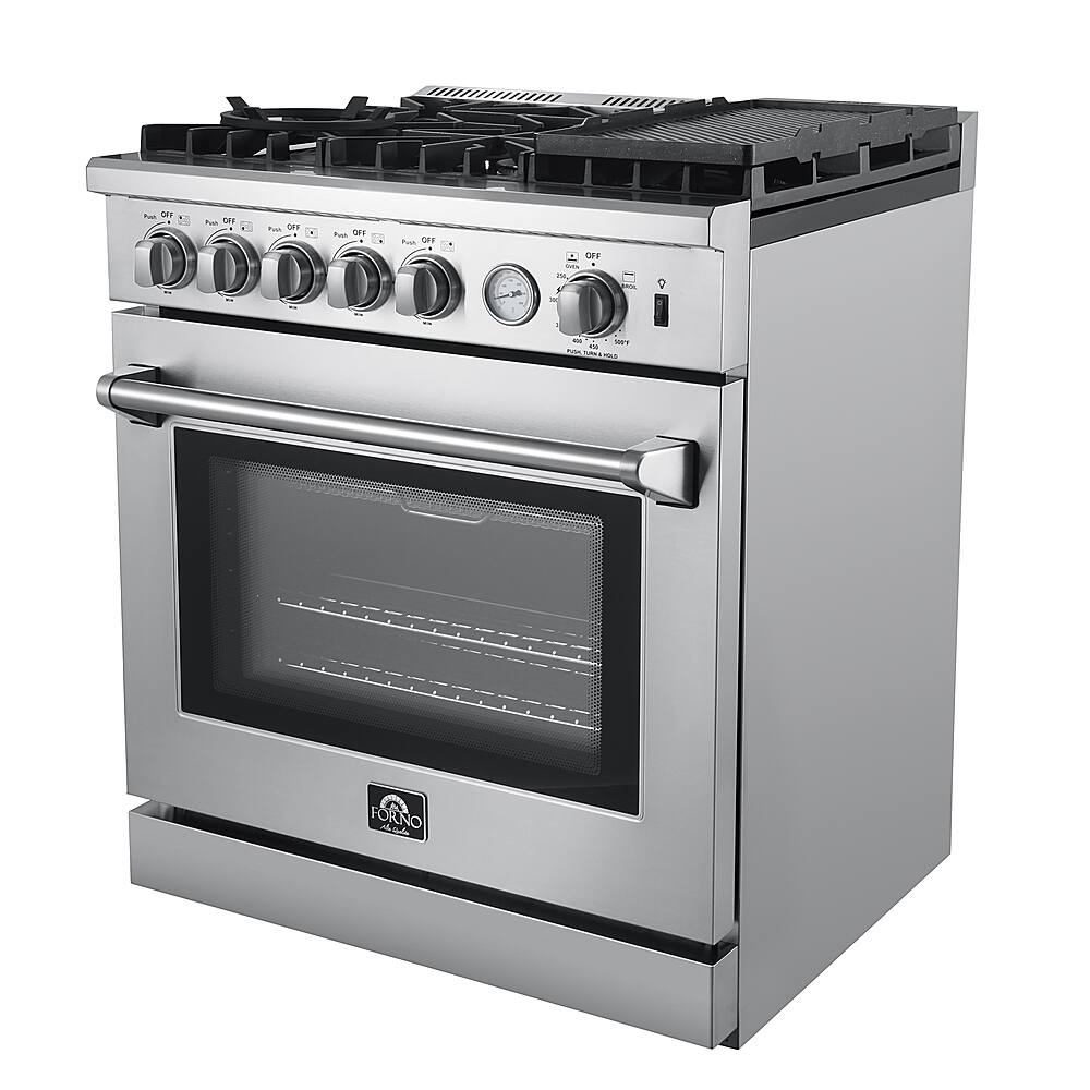 Left. Forno Appliances - Lazio Alta Qualita 4.32 Cu. Ft. Freestanding Gas Range with Convection - Stainless Steel.