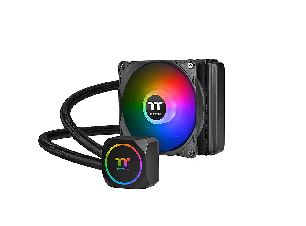 Front. Thermaltake - TH120 ARGB Motherboard Sync Edition All-in-One Liquid Cooling System 120mm High Efficiency Radiator CPU Cooler - Black.