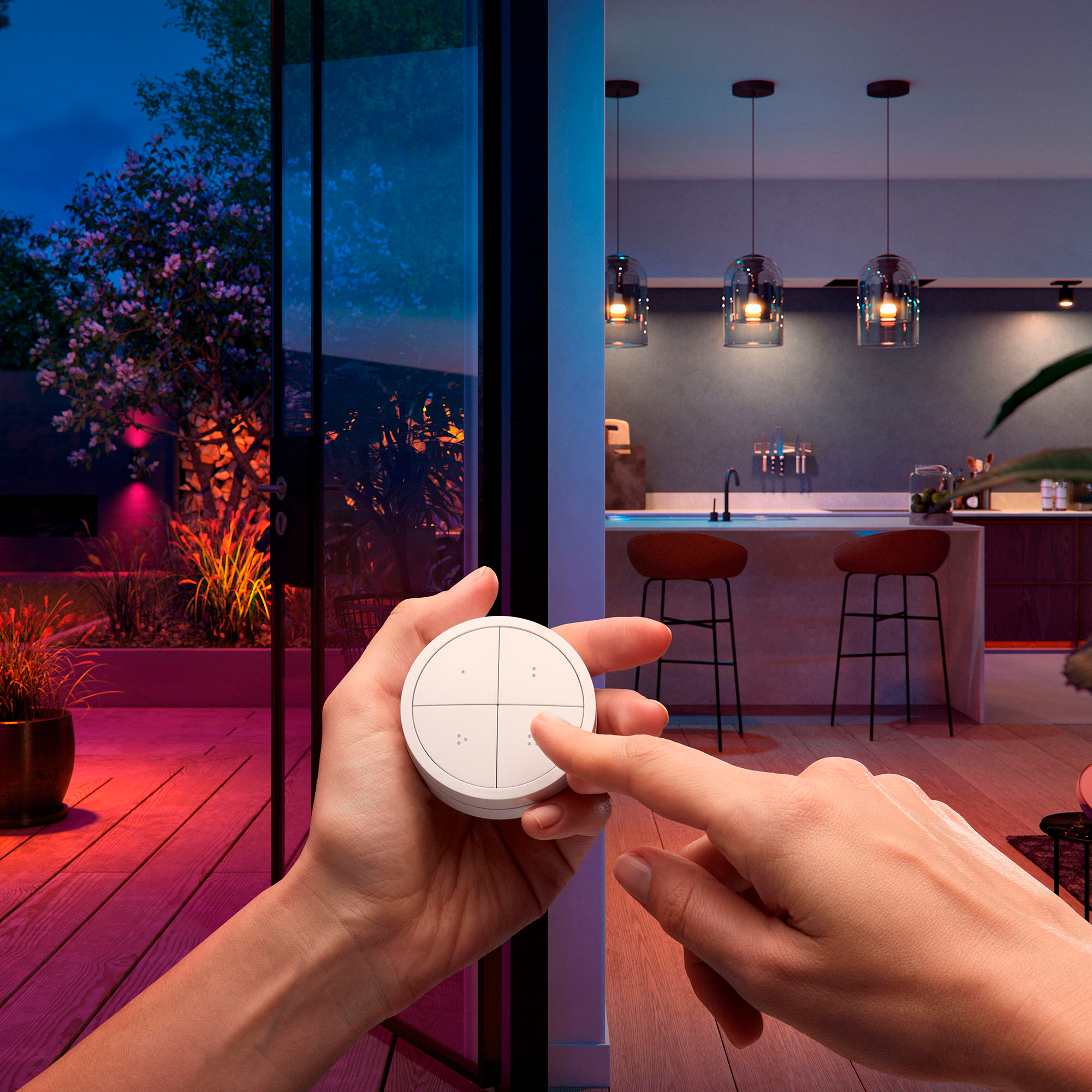 Back View: Philips - Hue White and Color Ambiance Bluetooth 5/6" High Lumen Recessed Downlight - White