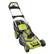 Left. Sun Joe - 48-Volt iON+ 20-Inch Self Propelled Lawn Mower with Grass Collection Bag (2 x 4.0Ah Batteries and 1 x Dual Port Charger) - Green.