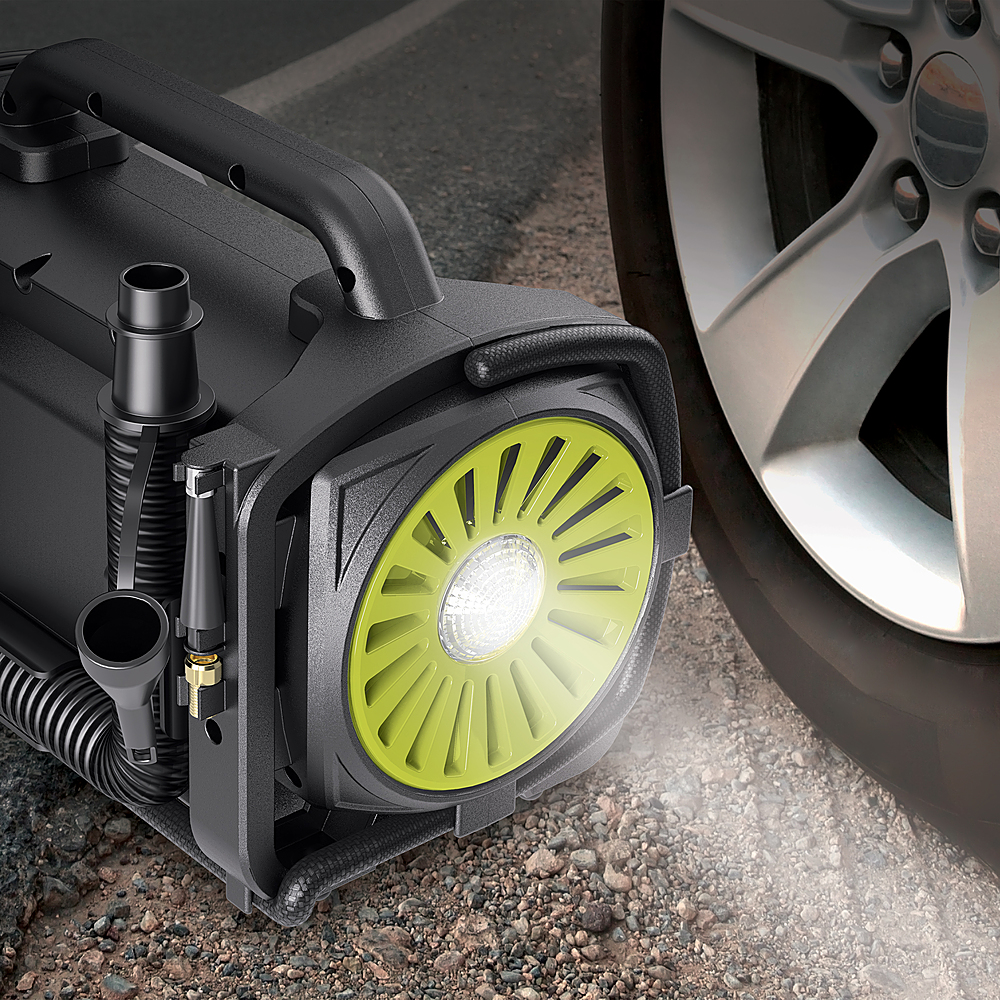 Left View: Sun Joe - Hybrid 12-Volt 110-Volt AC Tire Inflator Deflator with Digital Pressure Gauge