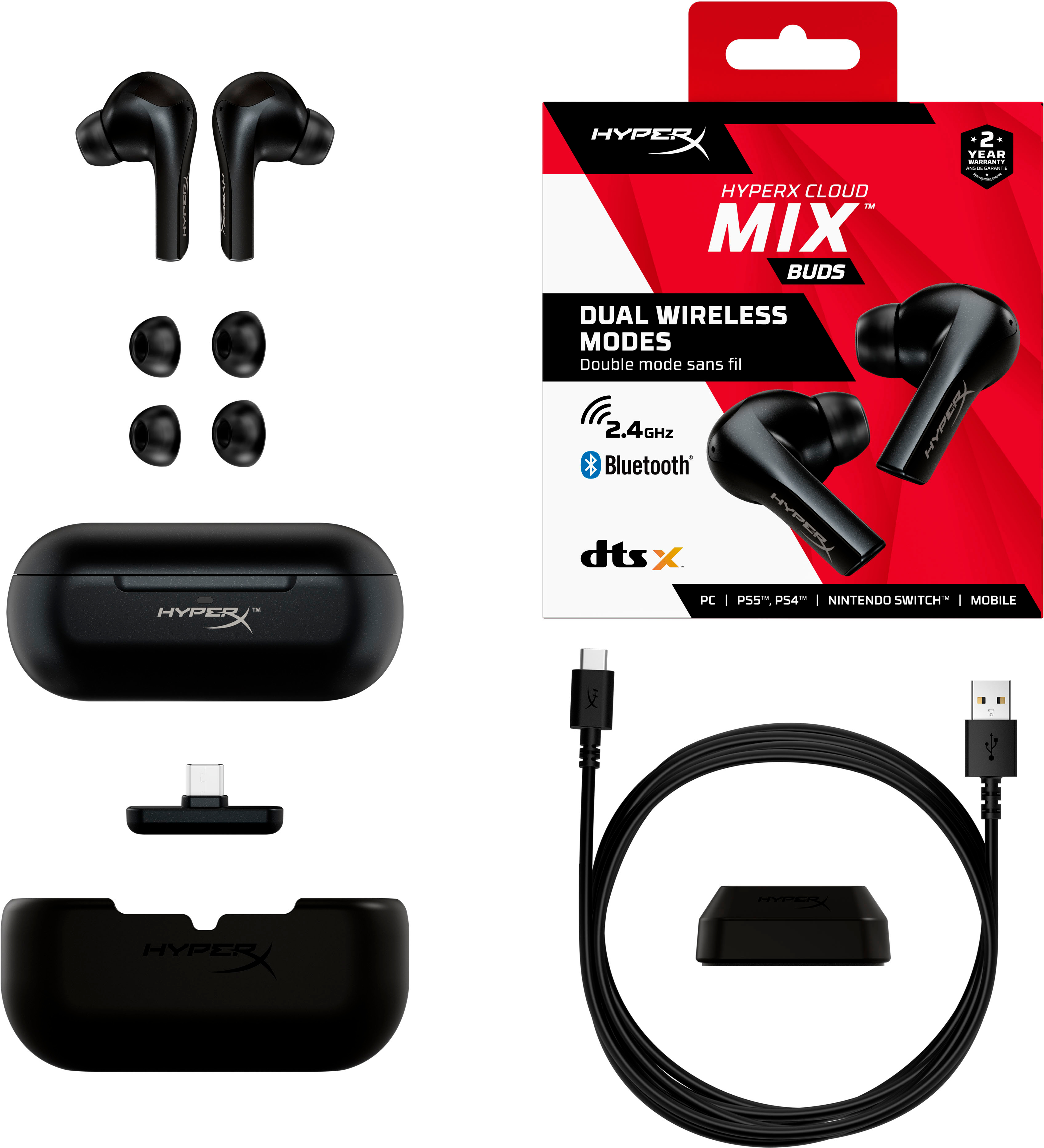 HyperX Cloud MIX True Wireless DTS Headphone:X In-Ear EarBuds for PC, PS5,  PS4, Nintendo Switch, and Mobile Black 4P5D9AA - Best Buy
