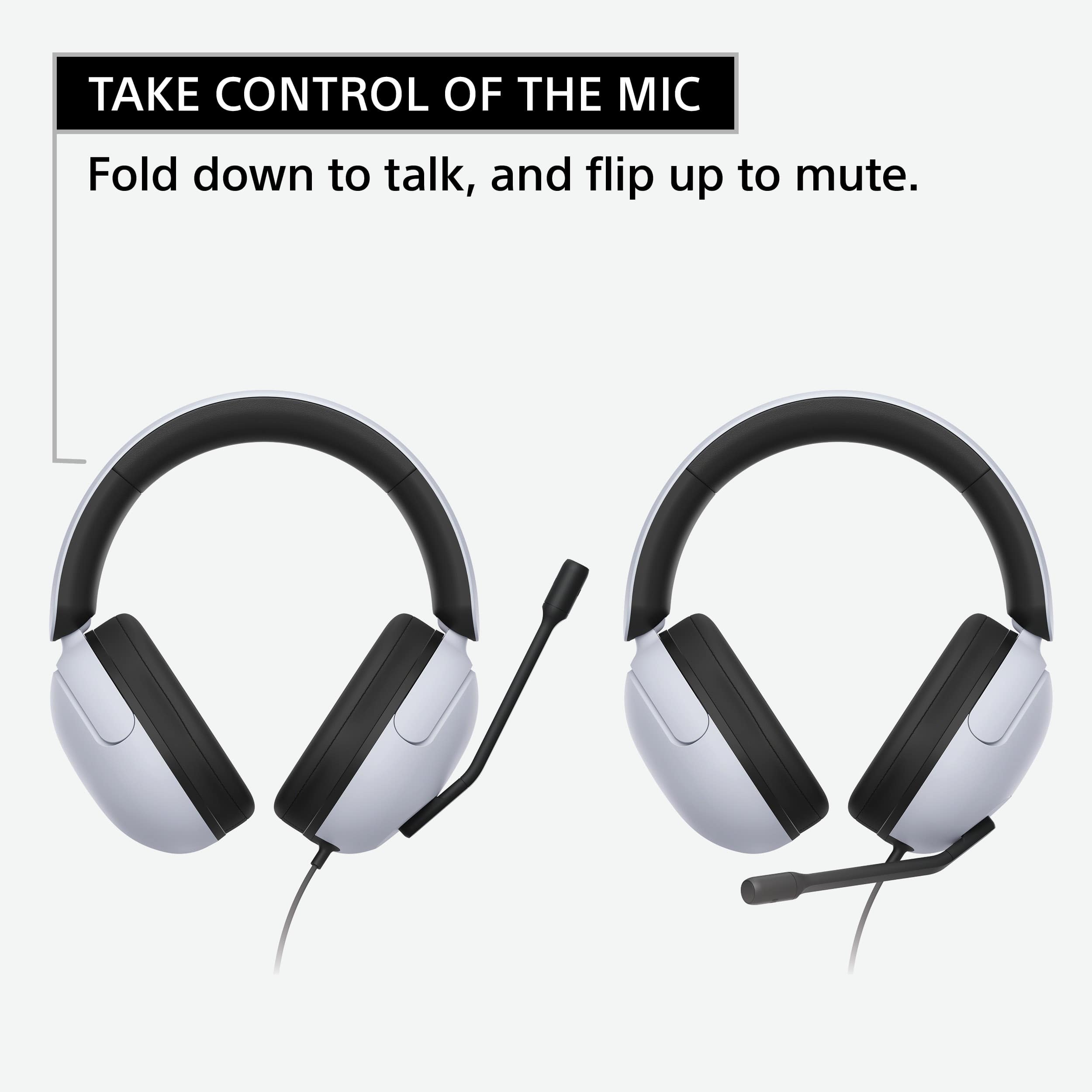 Take control of the mic: Fold down to talk, and flip up to mute.