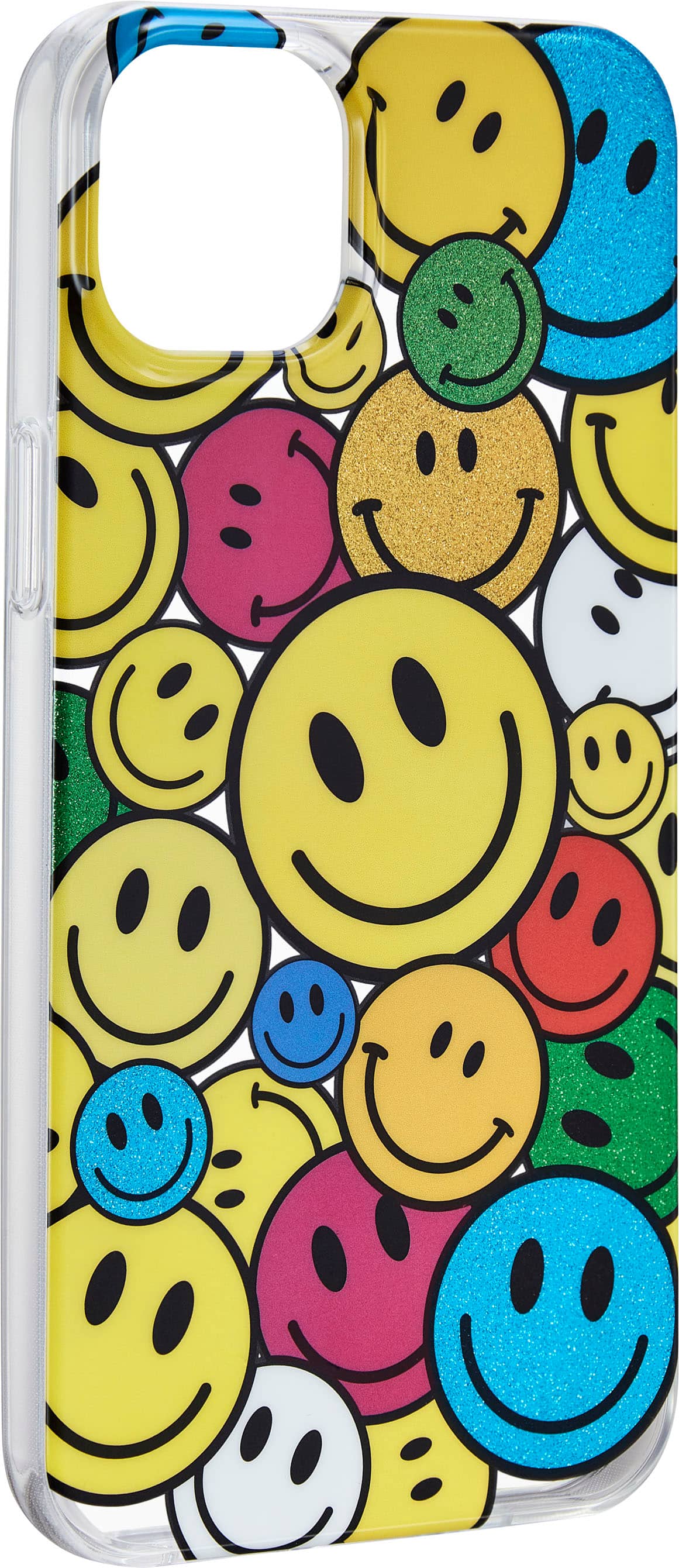 Angle. Insignia™ - Hard-Shell Case for iPhone 14 Plus - Smiley Face.