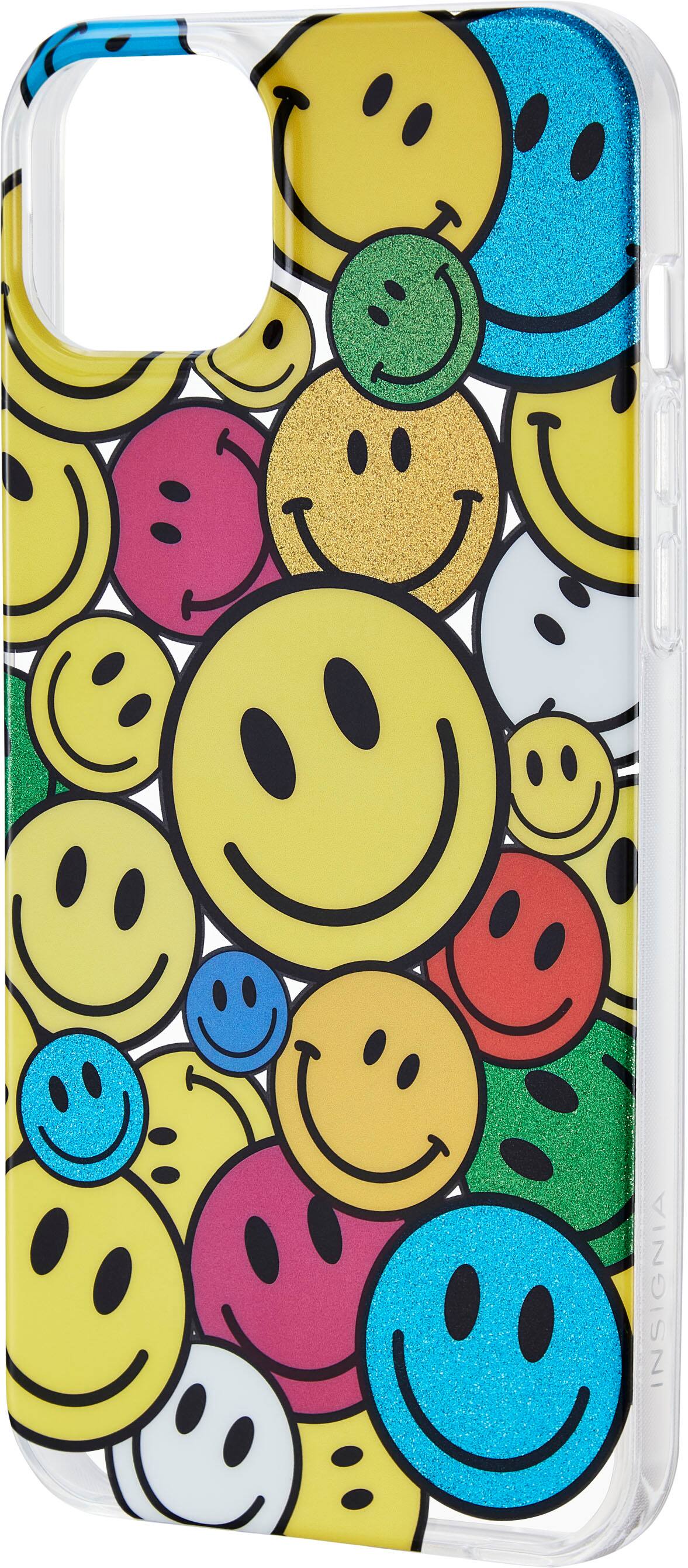 Left. Insignia™ - Hard-Shell Case for iPhone 14 Plus - Smiley Face.