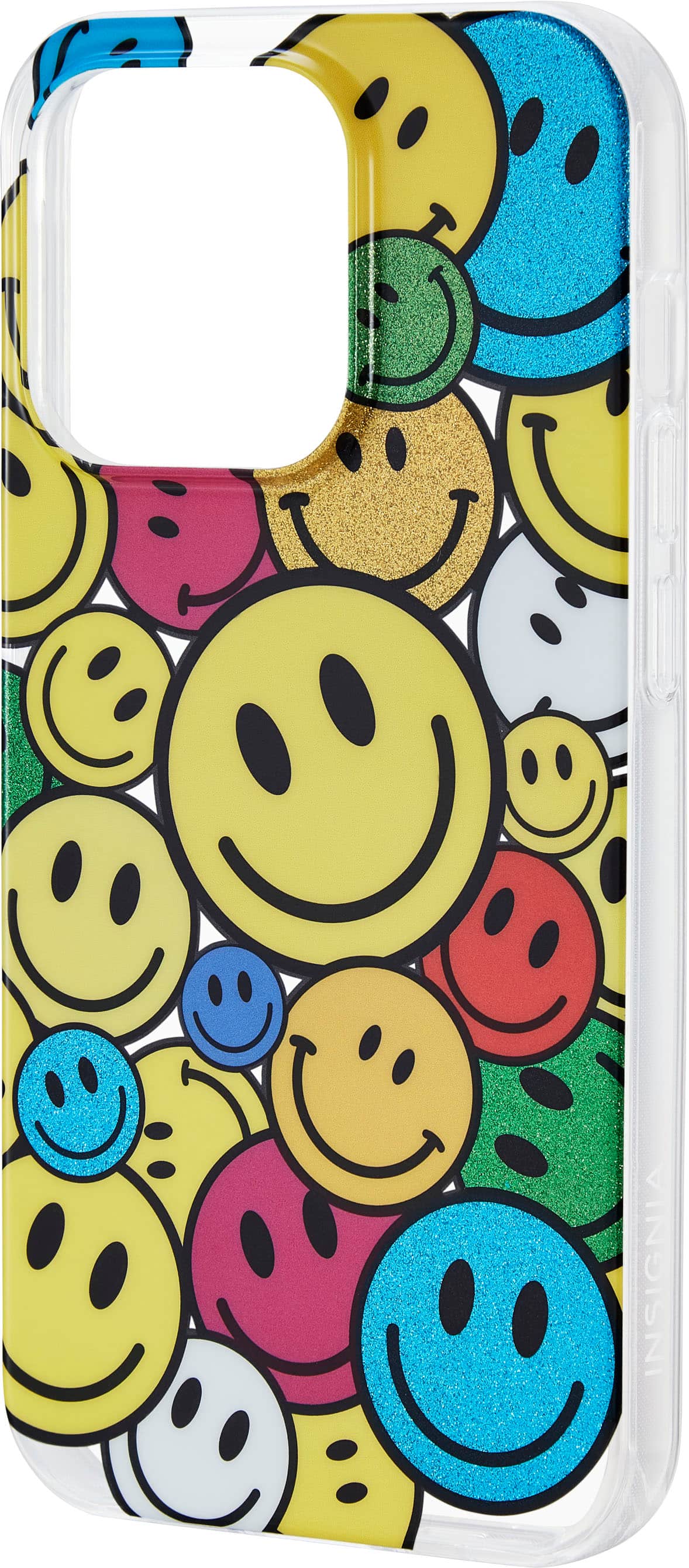 Left. Insignia™ - Hard-Shell Case for iPhone 14 Pro - Smiley Face.