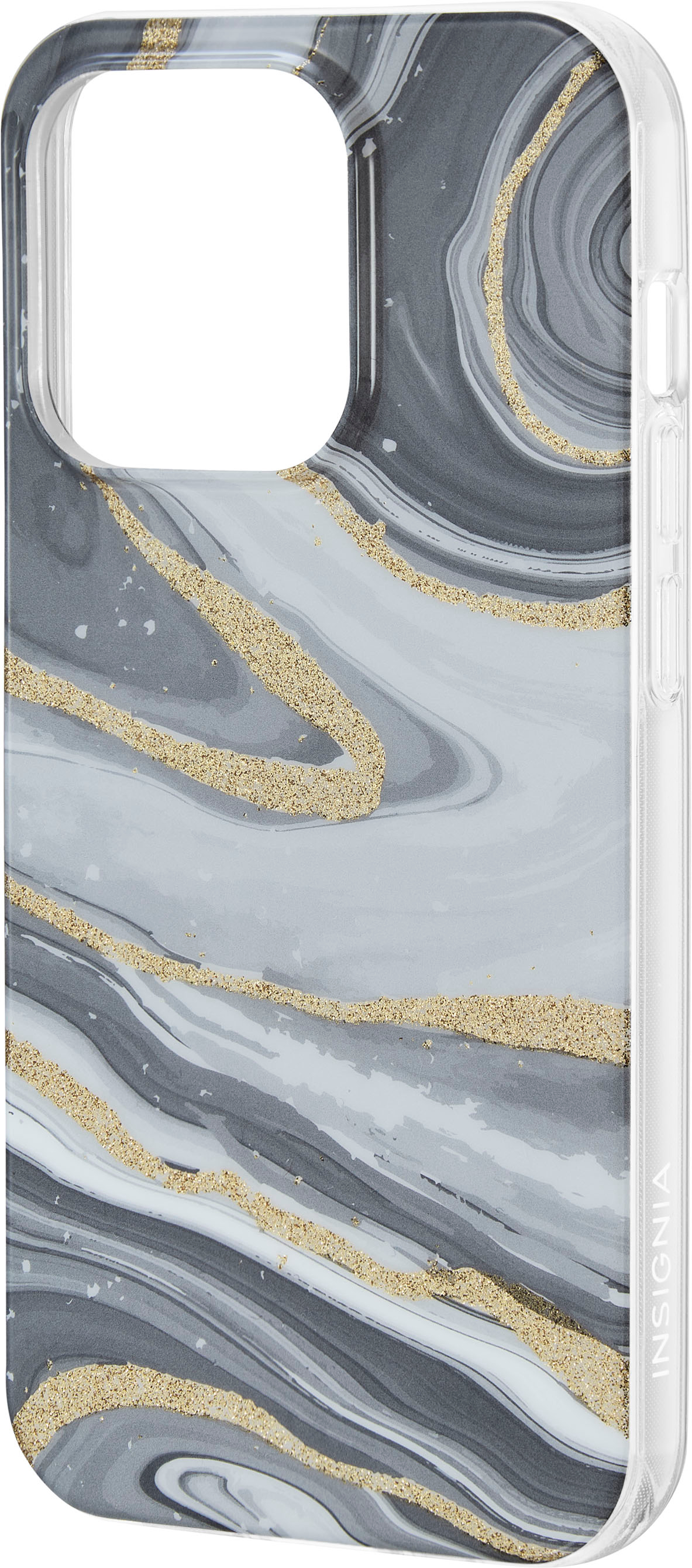 Left View: Insignia™ - Hard-Shell Case for iPhone 14 Pro - Marble