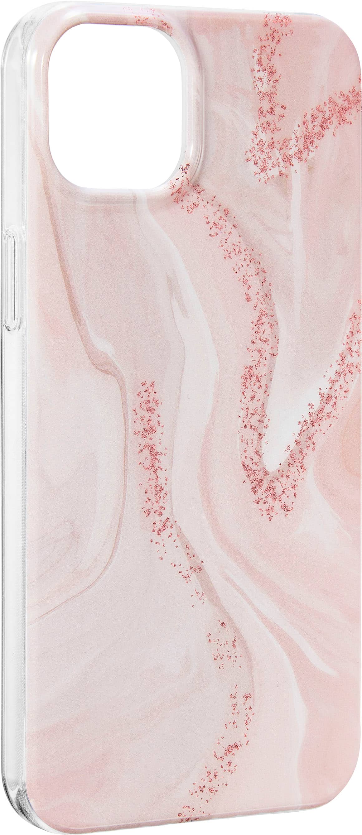 Angle. Insignia™ - Hard-Shell Case for iPhone 14 Plus - Pink Marble.