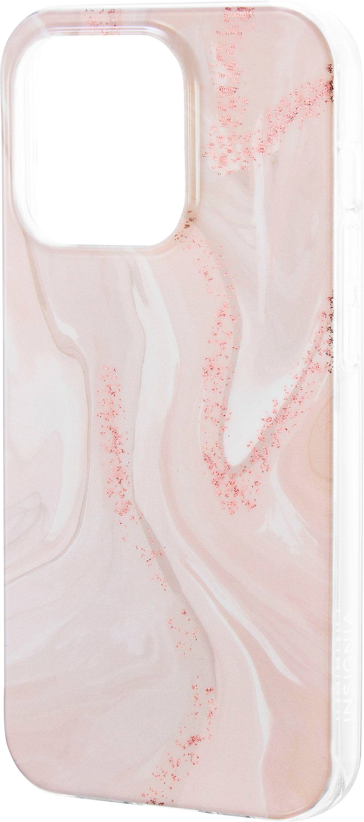 Left View: Insignia™ - Hard-Shell Case for iPhone 14 Pro - Pink Marble