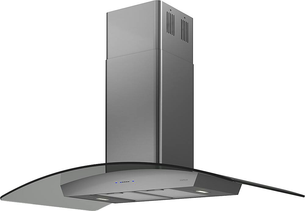 Angle. Zephyr - Ravenna 42 in. 600 CFM Island Mount Range Hood with LED Lighting - black stainless steel.