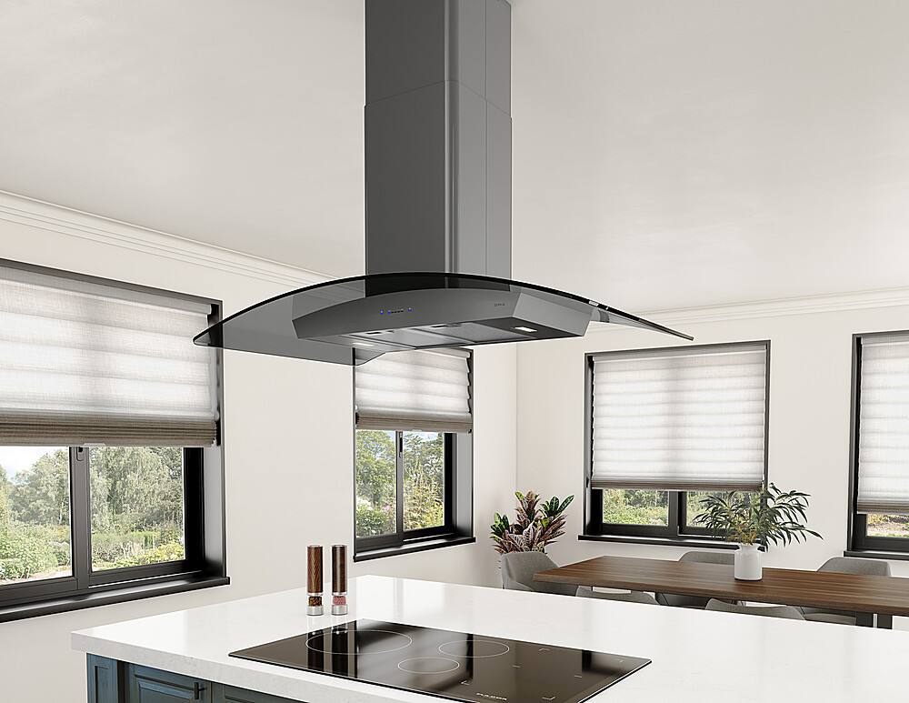 Alt View 12. Zephyr - Ravenna 42 in. 600 CFM Island Mount Range Hood with LED Lighting - black stainless steel.