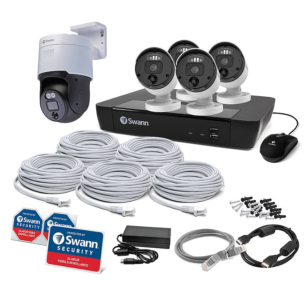 Angle. Swann - Professional 8-Channel, 5-Camera Indoor/Outdoor Wired 4K 2TB NVR Security System - White.