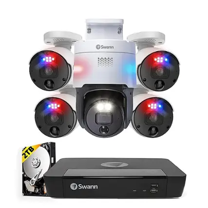 Front. Swann - Professional 8-Channel, 5-Camera Indoor/Outdoor Wired 4K 2TB NVR Security System - White.