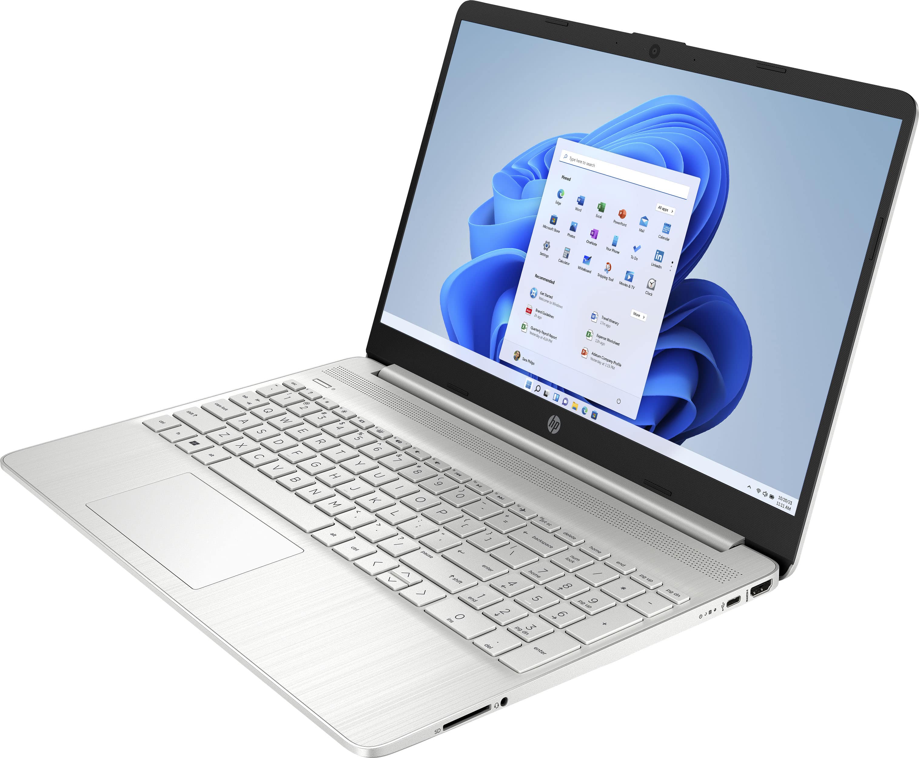 Left. HP - 15.6" Touch-Screen Laptop - Intel Core i3 - 8GB Memory - 256GB SSD - Natural Silver.