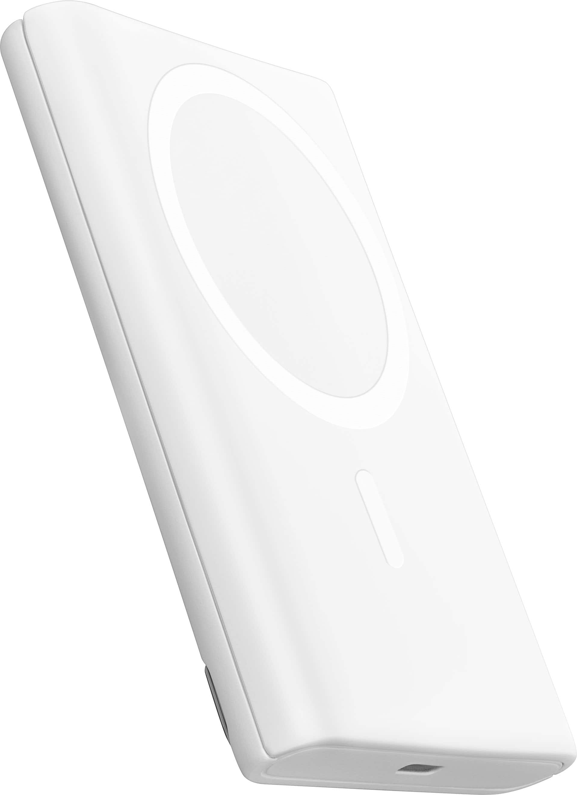 Angle. Best Buy essentials™ - 5,000mAh 7.5W Magnetic Wireless Portable Charger for iPhone 15/14/13/12 series and MagSafe Compatible Devices - White.