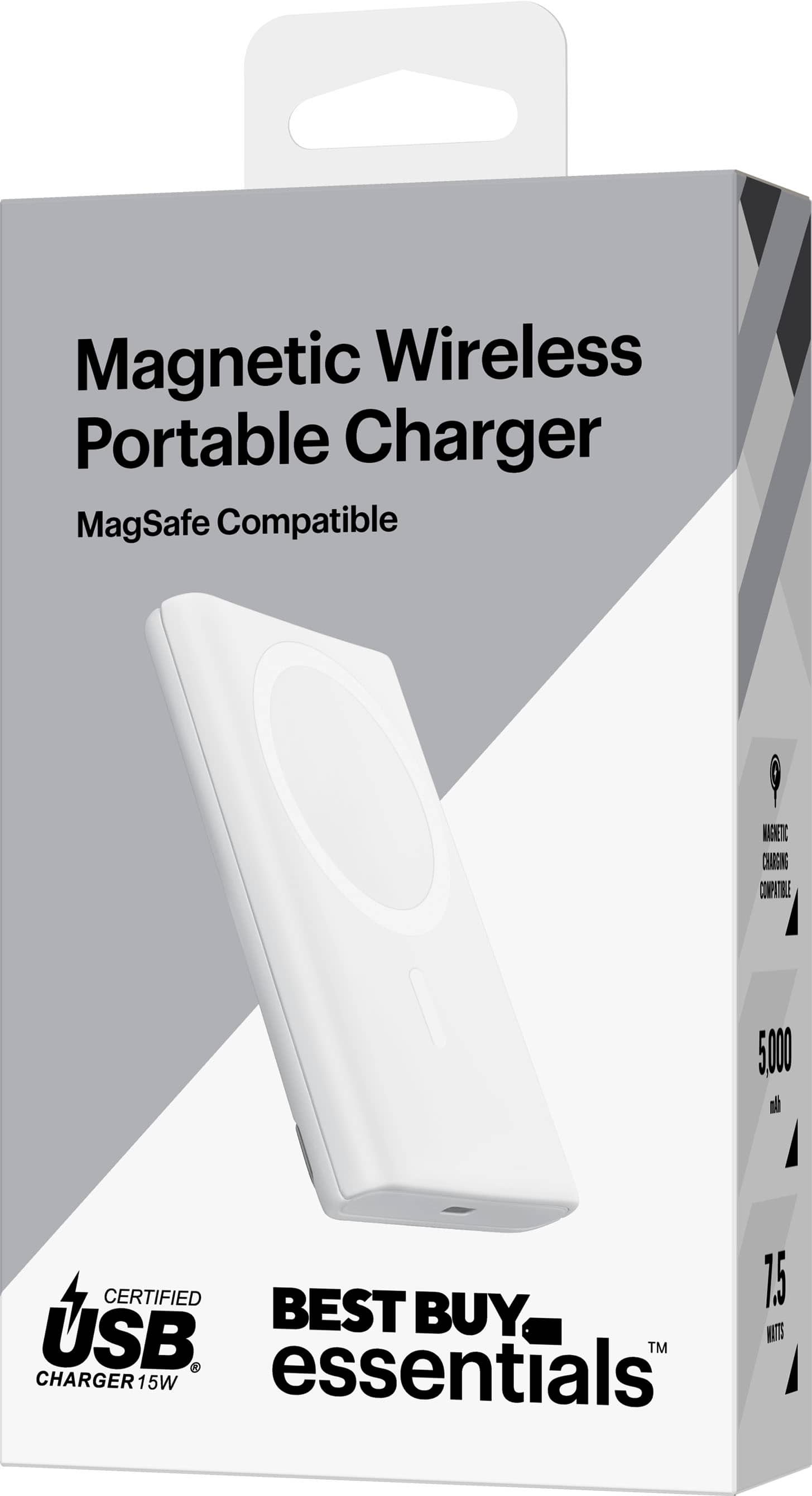 Alt View 18. Best Buy essentials™ - 5,000mAh 7.5W Magnetic Wireless Portable Charger for iPhone 15/14/13/12 series and MagSafe Compatible Devices - White.