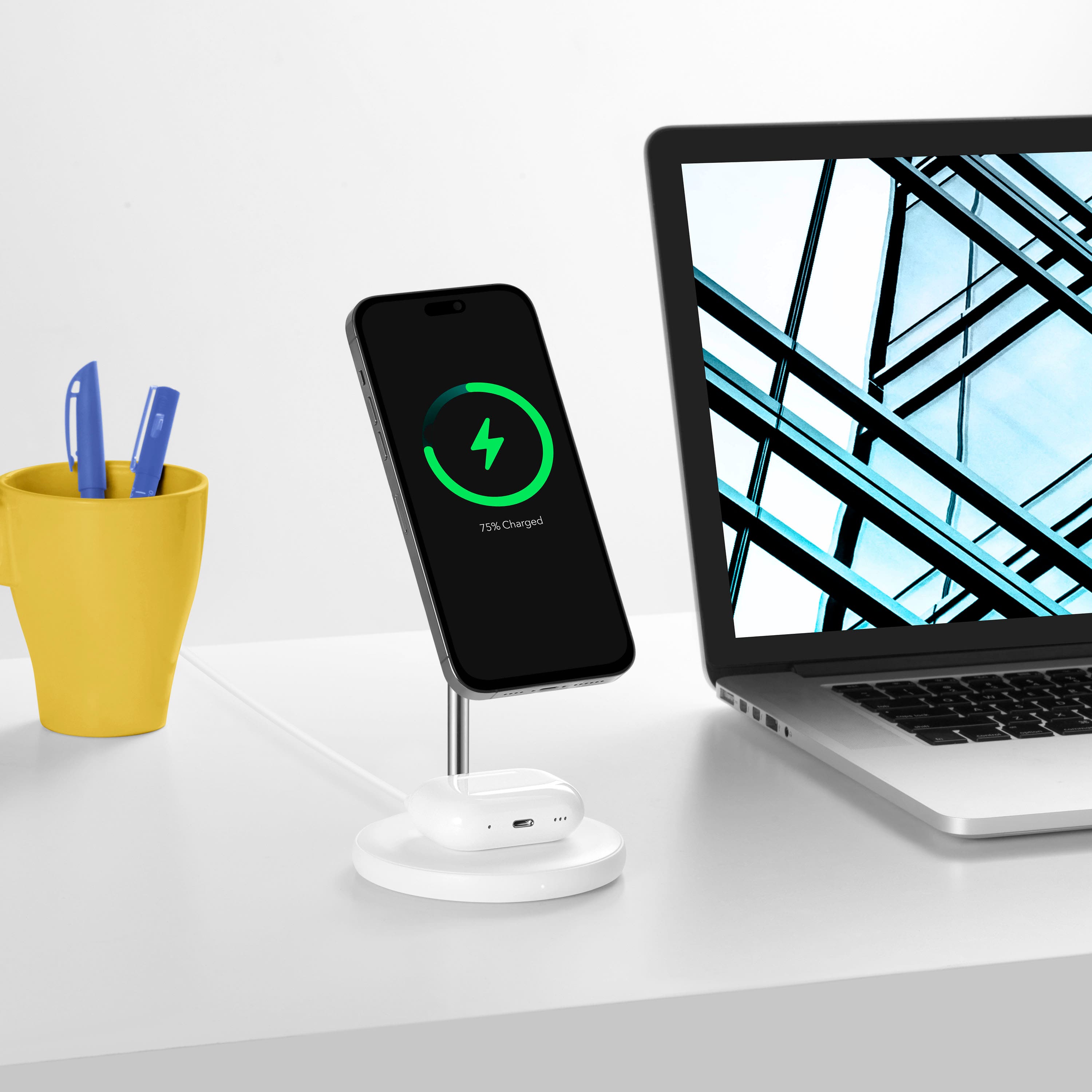 Alt View 13. Best Buy essentials™ - 2-in-1 7.5W Magnetic Wireless Charger for iPhone 15/14/13/12 series + AirPods - White.