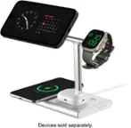 Front. Insignia™ - 4-in-1 15W Wireless Charger with MagSafe for iPhone 15/14/13/12 series + Apple Watch + AirPods + other Devices - Silver.