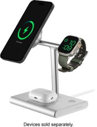 Insignia™ - 3-in-1 15W Wireless Charger with MagSafe for iPhone 14/13/12 series + Apple Watch + AirPods - Silver - Silver - Front_Zoom
