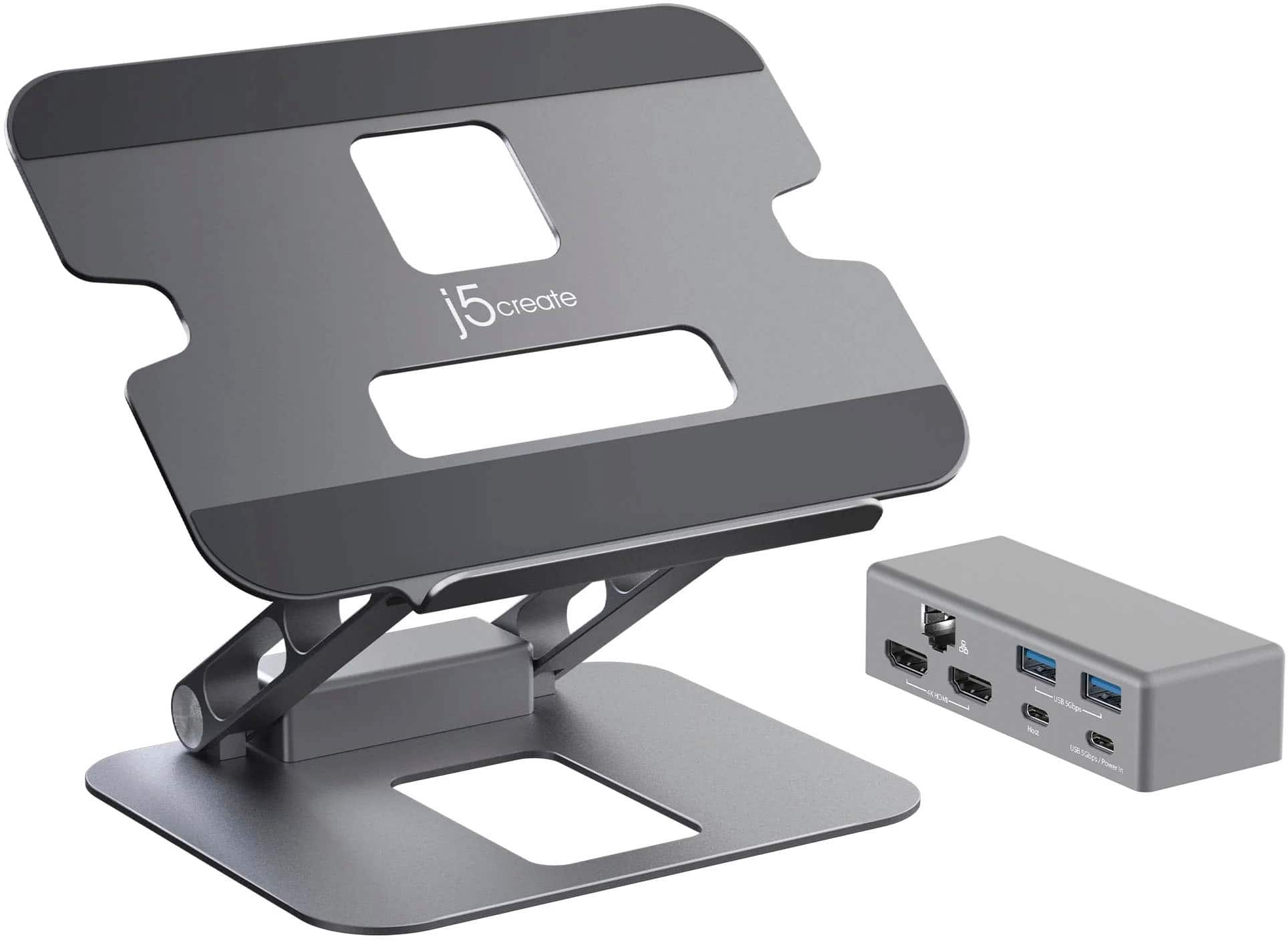 Front. j5create - Multi-Angle Dual HDMI Docking Stand - Silver.
