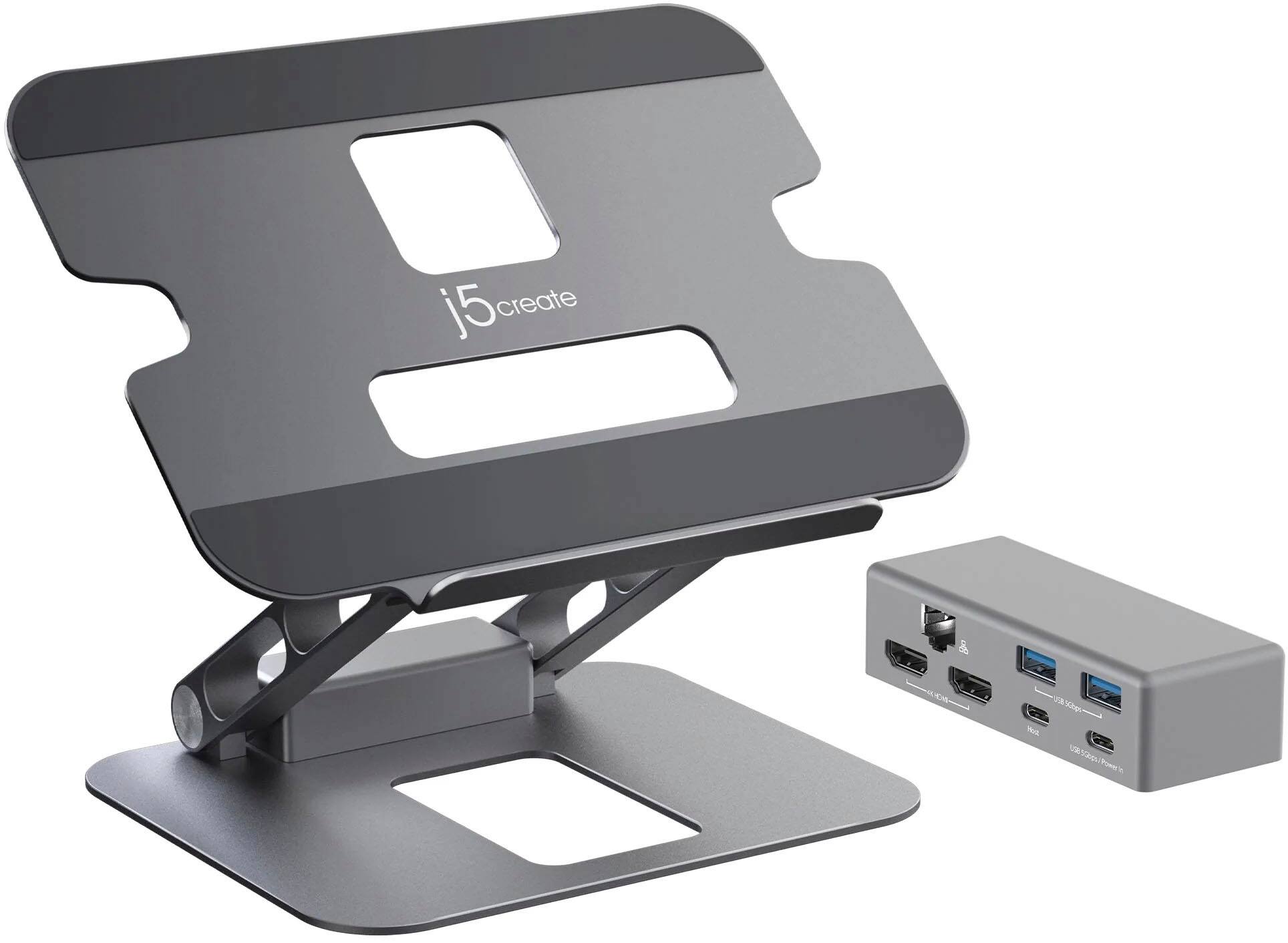 Front. j5create - Multi-Angle Dual HDMI Docking Stand - Silver.
