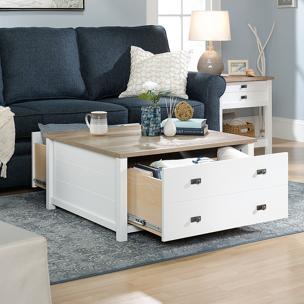 Angle View: Sauder - Cottage Road Drawer Coffee Table - White/Tan