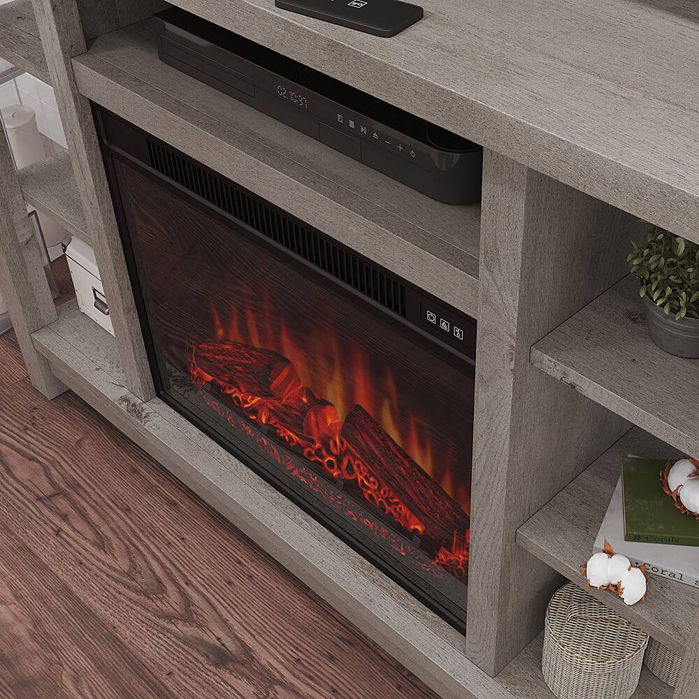 Left View: Sauder - Media Fireplace - Mystic Oak - Mystic Oak