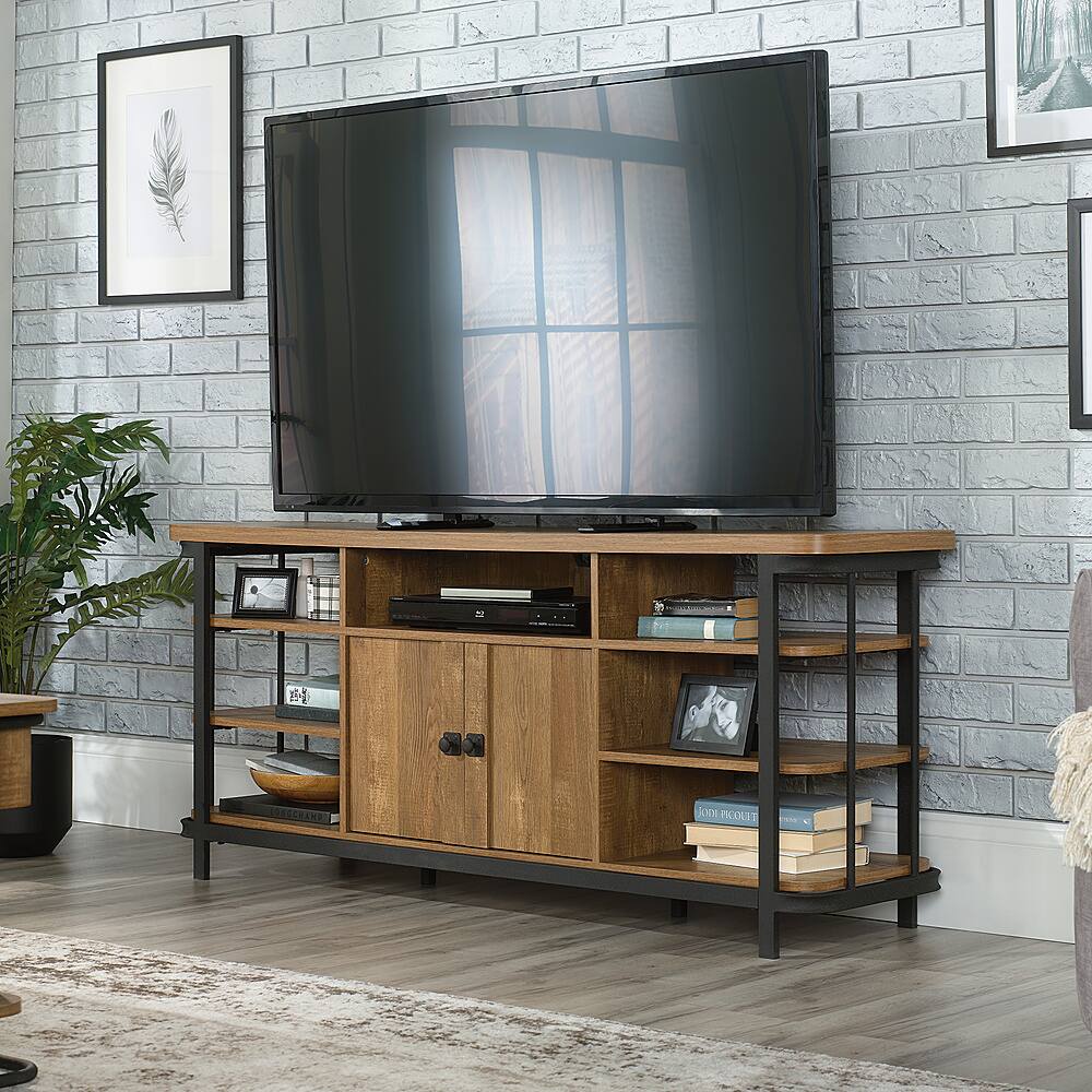 Angle View: Sauder - Station House Entertainment Credenza - Etched Oak