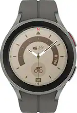 Front. Samsung - Geek Squad Certified Refurbished Galaxy Watch5 Pro Titanium Smartwatch 45mm LTE - Gray.