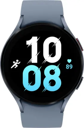 Front. Samsung - Geek Squad Certified Refurbished Galaxy Watch5 Aluminum Smartwatch 44mm LTE - Sapphire.