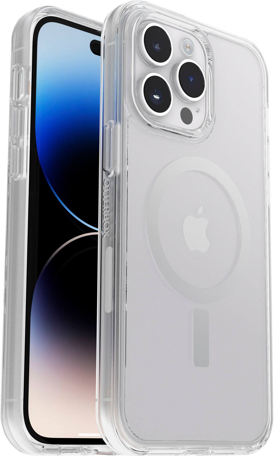 Left. OtterBox - Symmetry Series+ for MagSafe Hard Shell for Apple iPhone 14 Pro Max - Clear.